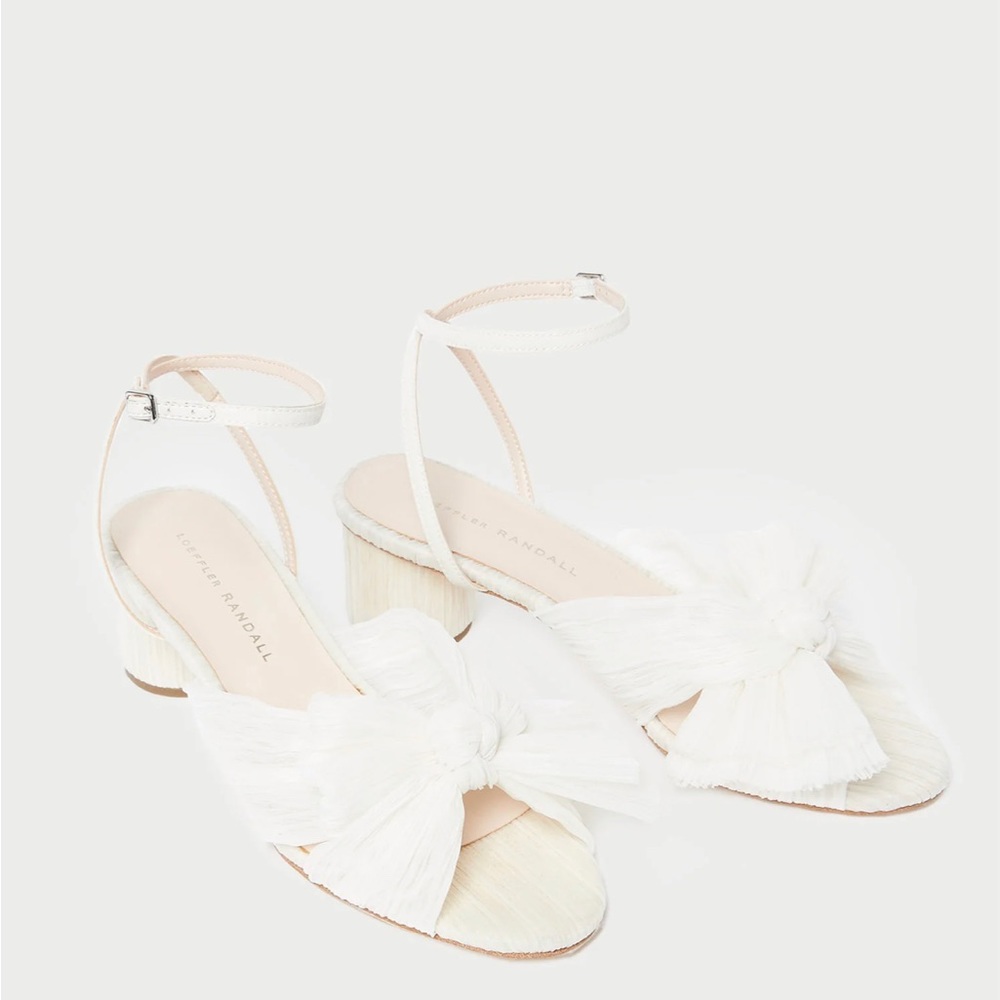 Dahlia Pearl Pleated Bow Heel | Wedding shoes | Loeffler Randall white heel